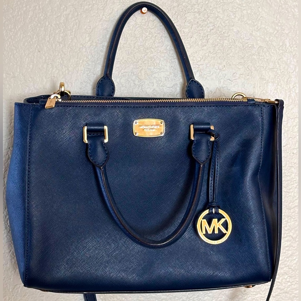 Michael Kors Blue Leather Purse Gold Hardware